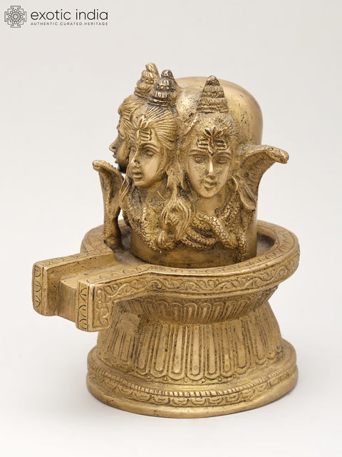 6" Small Trimukhi Shiva Mukhalingam in Brass