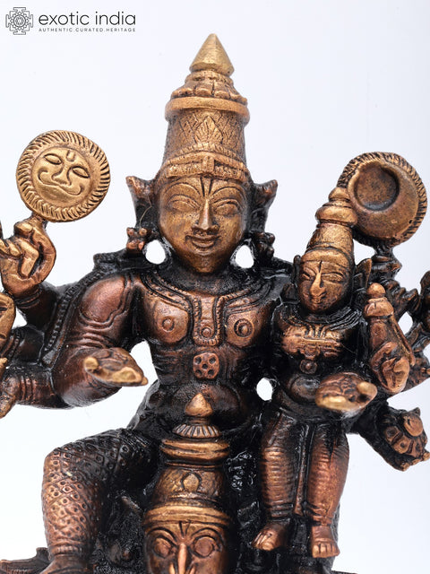 5" Small Lord Vishnu and Goddess Lakshmi Seated on Divine Vehicle Garuda | Copper Statue | Made in India