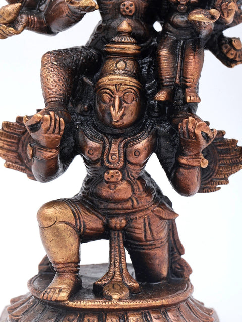 5" Small Lord Vishnu and Goddess Lakshmi Seated on Divine Vehicle Garuda | Copper Statue | Made in India