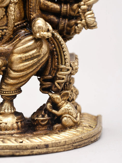 3" Small Ashtabhuja Lord Ganesha with Five Heads Seated on Kirtimukha Throne | Brass Statue | Made in India