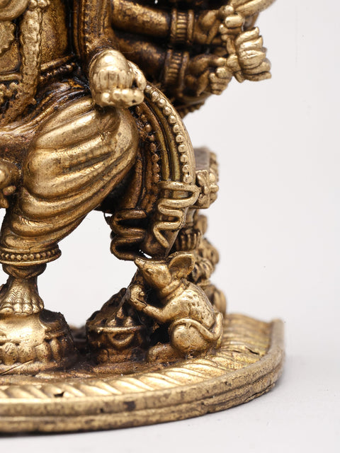 3" Small Ashtabhuja Lord Ganesha with Five Heads Seated on Kirtimukha Throne | Copper Statue | Made in India