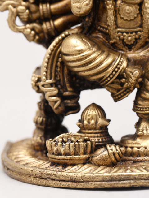 3" Small Ashtabhuja Lord Ganesha with Five Heads Seated on Kirtimukha Throne | Copper Statue | Made in India