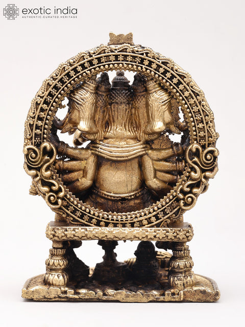 3" Small Ashtabhuja Lord Ganesha with Five Heads Seated on Kirtimukha Throne | Copper Statue | Made in India