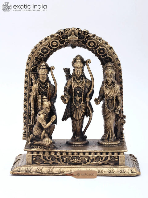 3" Small Ram Darbar - Family of Lord Ram with Bhakt Hanuman | Copper Statue | Made in India