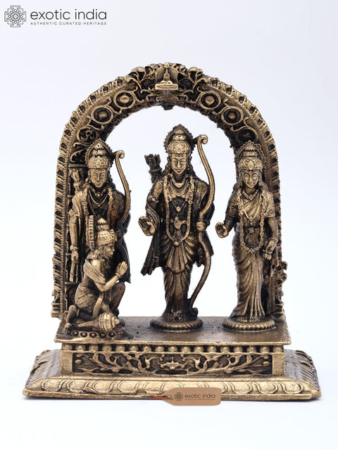 3" Small Ram Darbar - Family of Lord Ram with Bhakt Hanuman | Copper Statue | Made in India