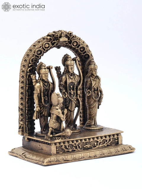 3" Small Ram Darbar - Family of Lord Ram with Bhakt Hanuman | Copper Statue | Made in India
