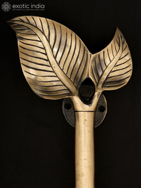 13" Leaf Design Brass Door Handles Pair