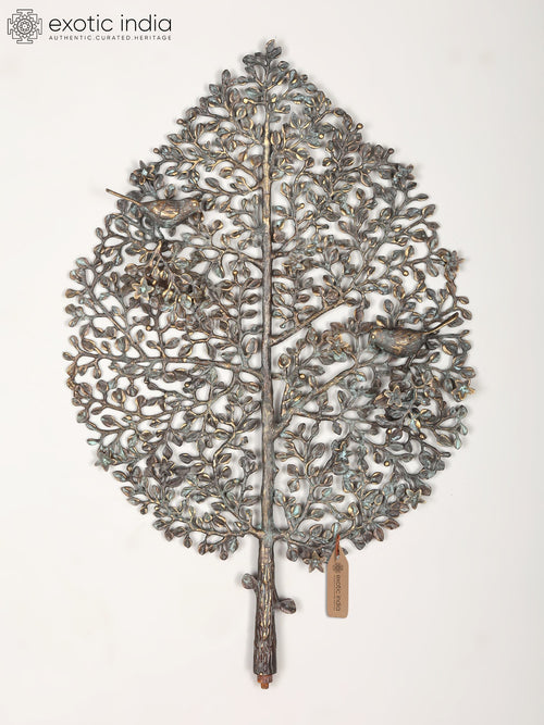 27" Brass Leaf Design Tree Wall Hanging Sculpture
