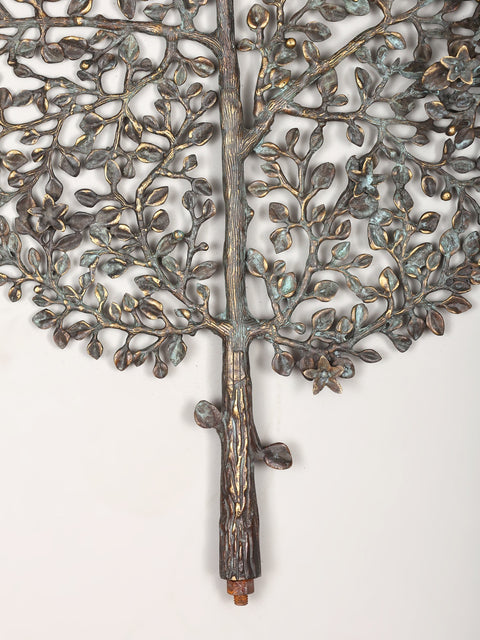 27" Leaf Design Wall Hanging Tree in Brass