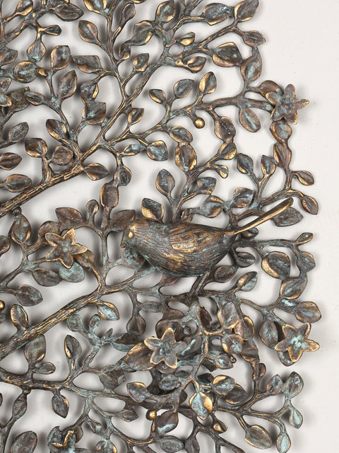 27" Leaf Design Wall Hanging Tree in Brass