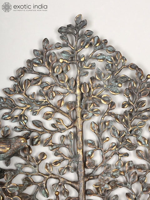 27" Leaf Design Wall Hanging Tree in Brass