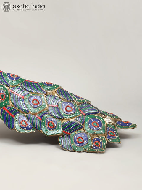 36" Large Size Peacock | Brass Statue with Inlay Work