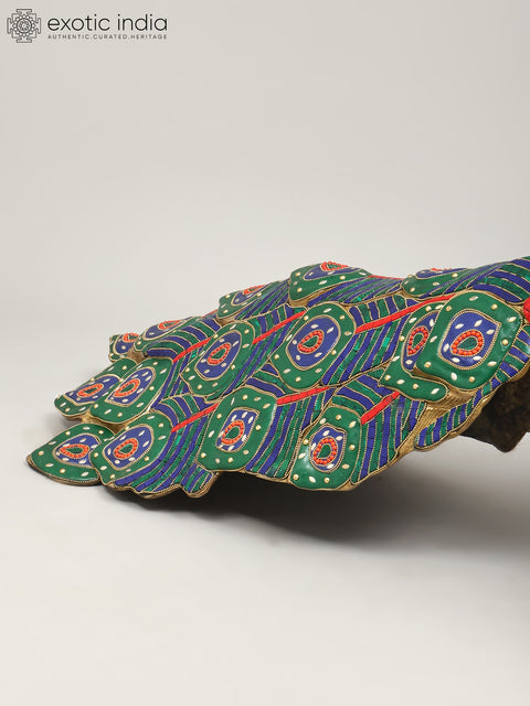 36" Large Size Peacock | Brass Statue with Inlay Work