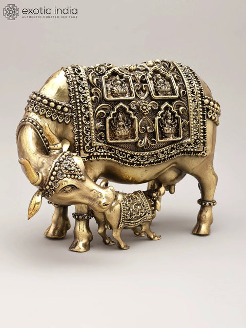 9" Superfine Cow and Calf with Ashtalakshmi | Brass Statue
