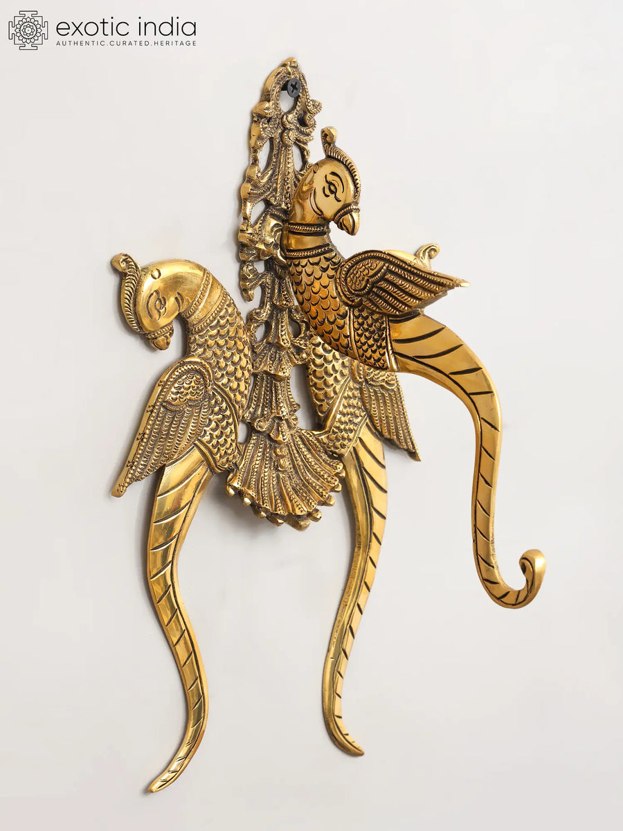 11" Brass Parrot Design Wall Hanging Bracket for Home Decor
