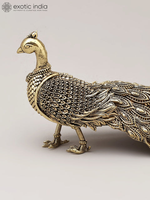 6" Small Brass Superfine Peacock Figurine | Table Decor