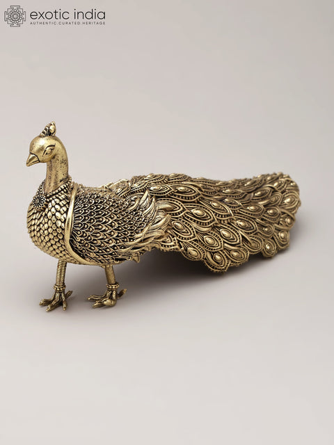6" Small Brass Superfine Peacock Figurine | Table Decor