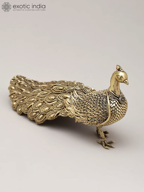 6" Small Brass Superfine Peacock Figurine | Table Decor