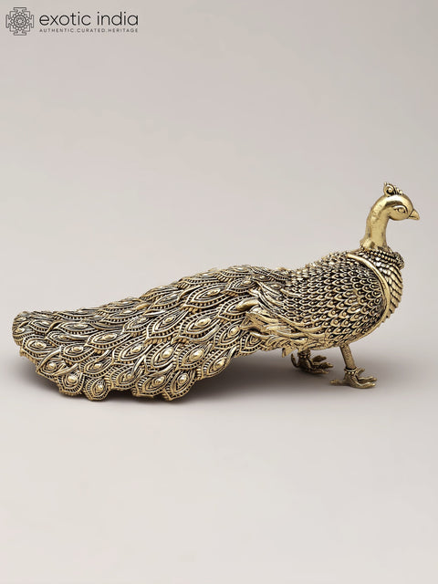 6" Small Brass Superfine Peacock Figurine | Table Decor