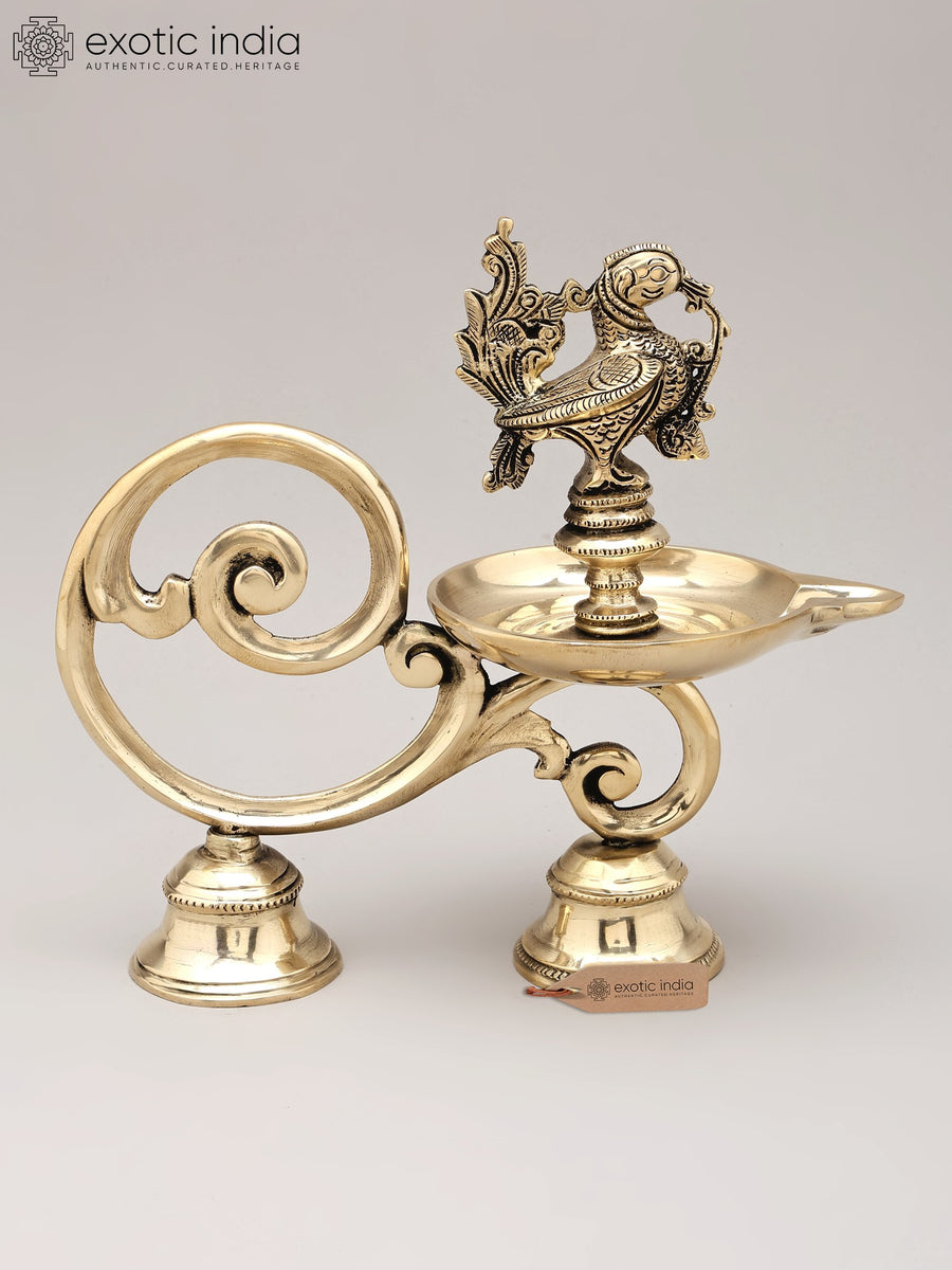 9" Brass Peacock Oil Lamp Statue