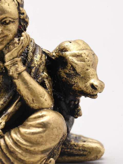 Small Bal Gopal (Krishna) Seated with Cow | Handmade | Copper Statue