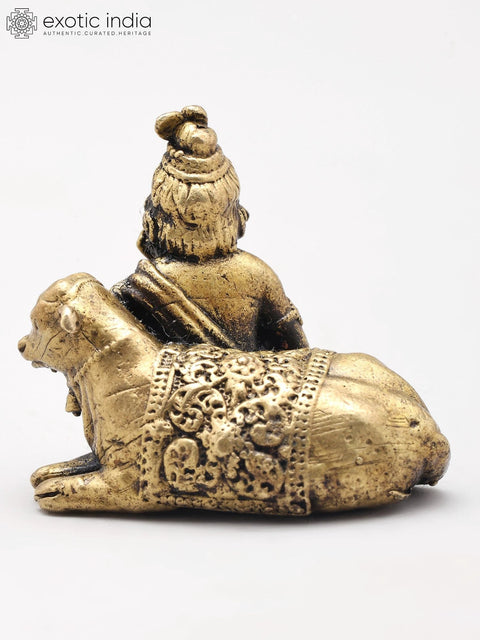Small Bal Gopal (Krishna) Seated with Cow | Handmade | Copper Statue