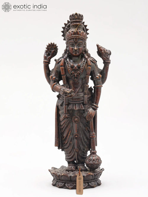 Four Armed Lord Vishnu on Lotus Handmade Copper Statue