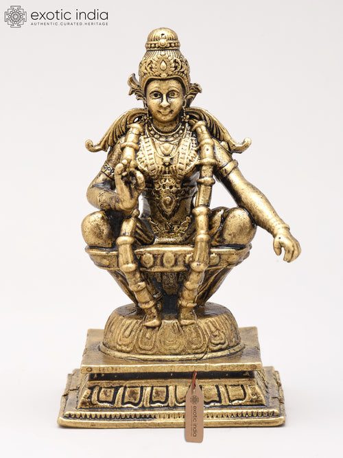 3" Handmade Copper Lord Ayyappan Seated Statue for Pooja