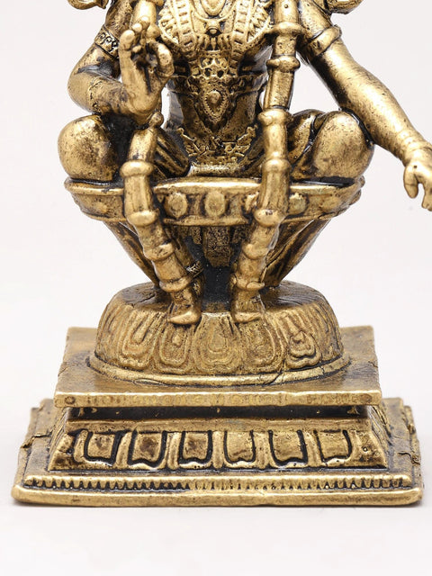 3" Small Lord Ayyappan Seated on Pedestal in Yogic Posture | Handmade | Copper Statue