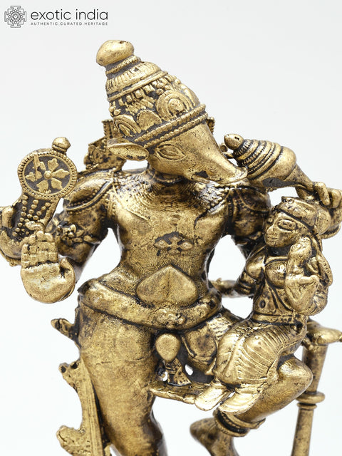 3" Small Four Armed Lord Vishnu as Varaha with Devi Lakshmi | Handmade | Copper Statue