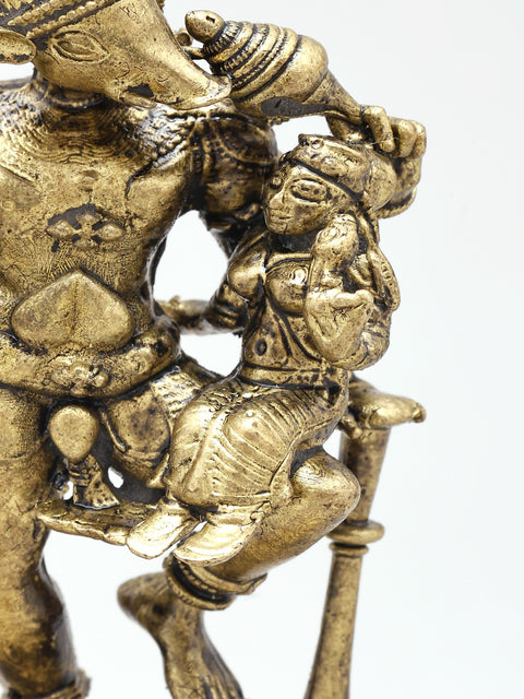 3" Small Four Armed Lord Vishnu as Varaha with Devi Lakshmi | Handmade | Copper Statue