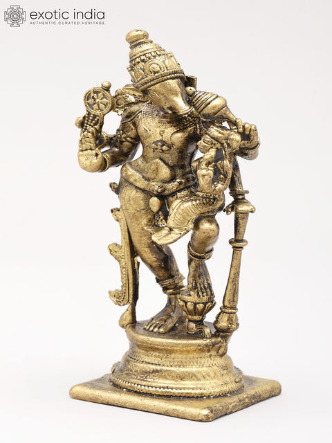3" Small Four Armed Lord Vishnu as Varaha with Devi Lakshmi | Handmade | Copper Statue