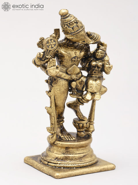 3" Small Four Armed Lord Vishnu as Varaha with Devi Lakshmi | Handmade | Copper Statue