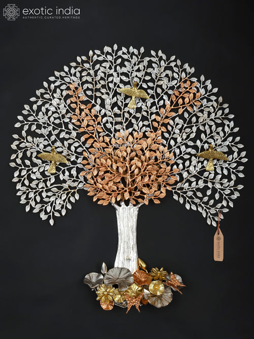36" Tree of Life with Birds Brass Wall Hanging Sculpture