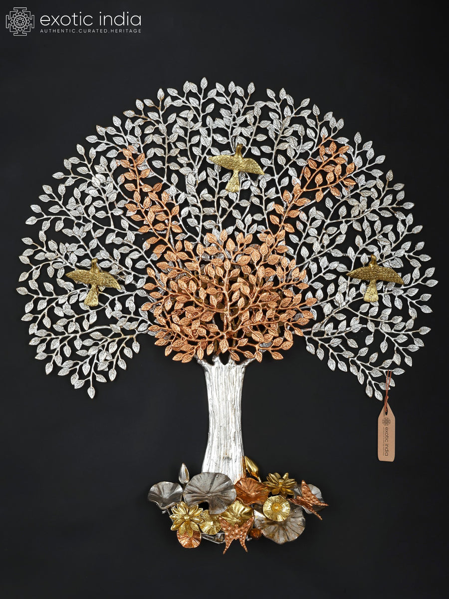 36" Tree of Life with Birds Brass Wall Hanging Sculpture