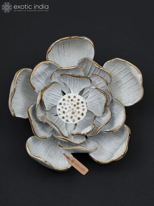 8" White & Gold Lotus Flower Brass Wall Hanging