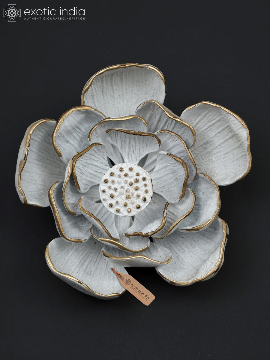 8" White & Gold Lotus Flower Brass Wall Hanging