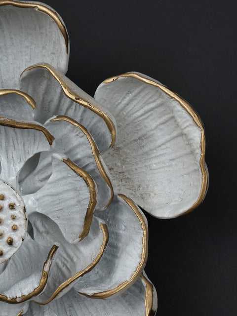 8" White & Gold Lotus Flower | Wall Decor