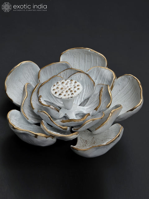 8" White & Gold Lotus Flower | Wall Decor