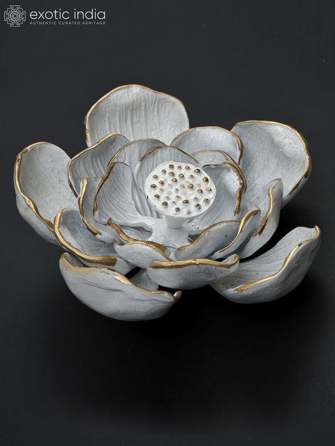 8" White & Gold Lotus Flower | Wall Decor