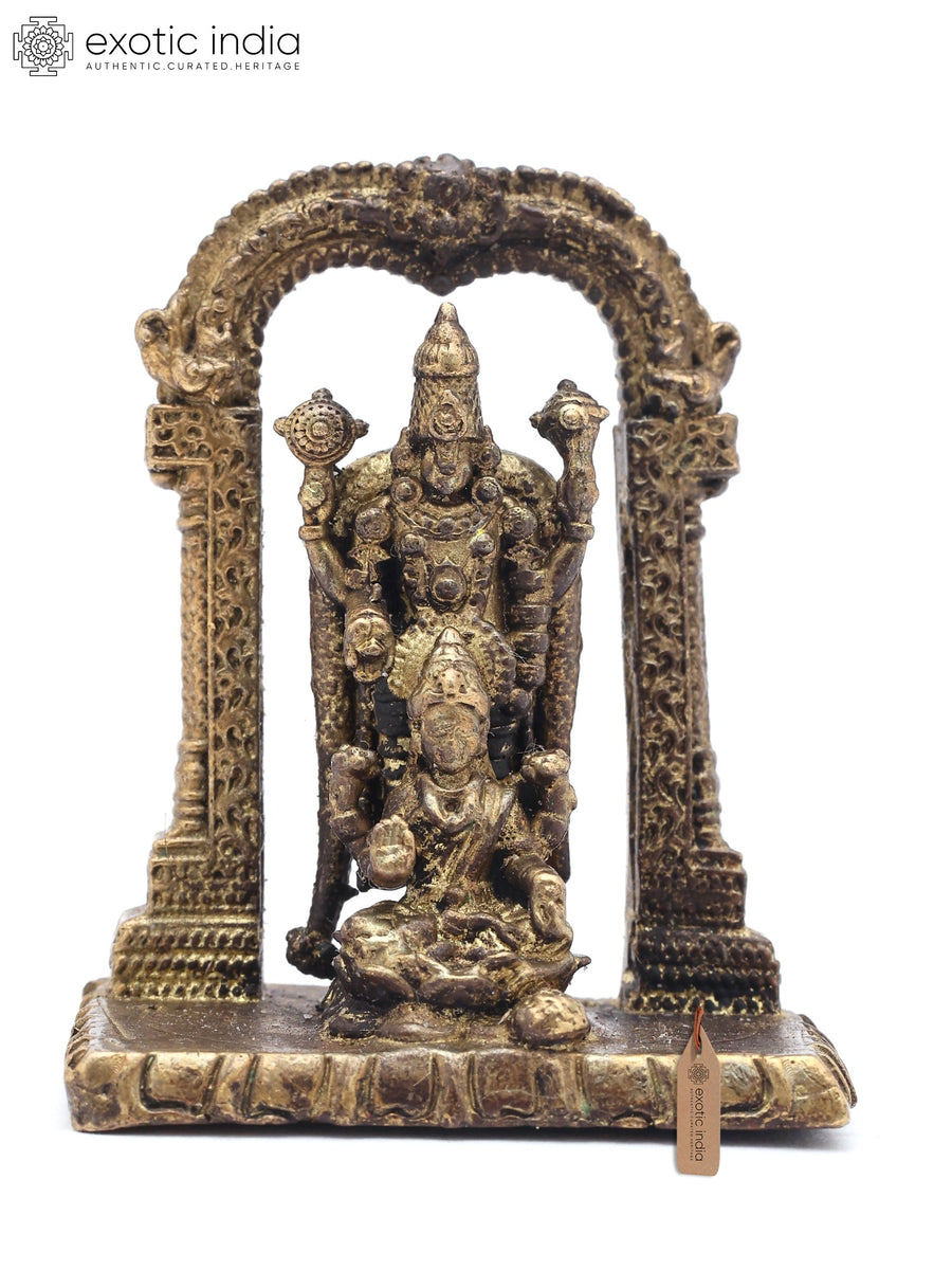 Small Lord Tirupati Balaji with Devi Lakshmi Copper Statue on Kirtimukha Arch