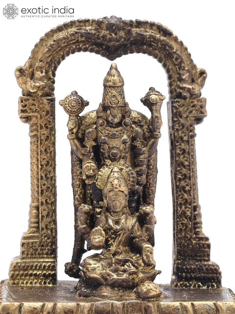 Small Lord Tirupati Balaji with Devi Lakshmi on Kirtimukha Arch | Copper Statue | Made in India