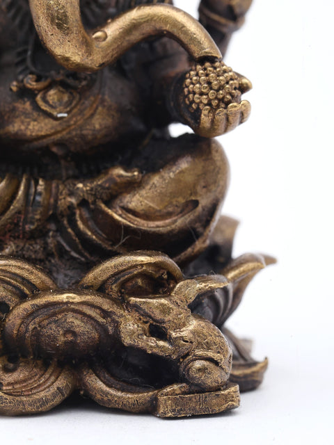 2" Small Lord Ganapati Seated on Lotus with Mushak Vahana | Copper Statue | Made in India
