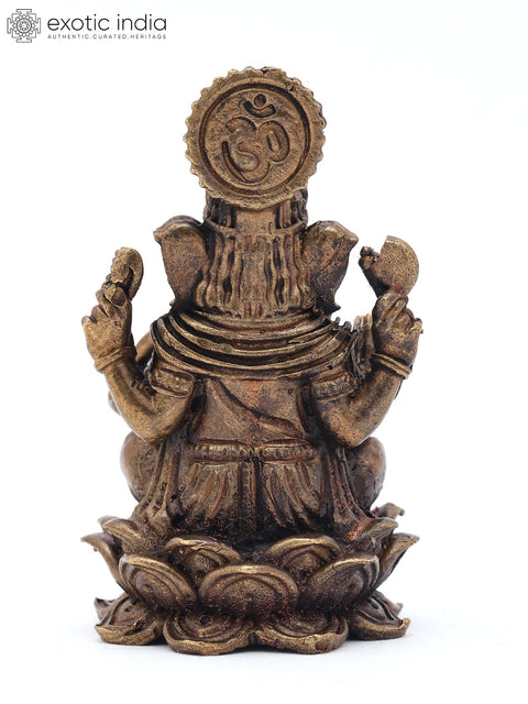 2" Small Lord Ganapati Seated on Lotus with Mushak Vahana | Copper Statue | Made in India