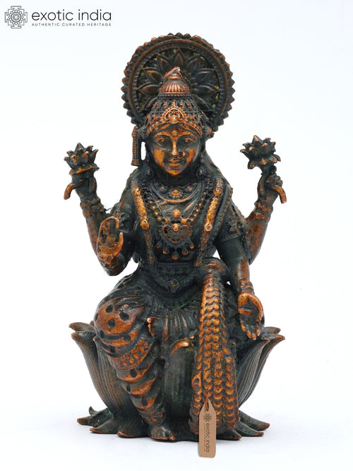 2" Four Armed Dhanalakshmi Brass Statue on Lotus Throne