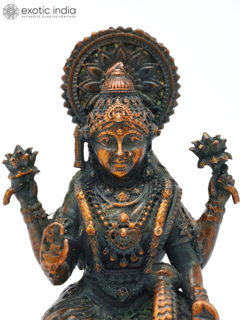 2" Small Four Armed Goddess Dhanalakshmi Seated on Lotus Throne | Brass Statue | Made in India