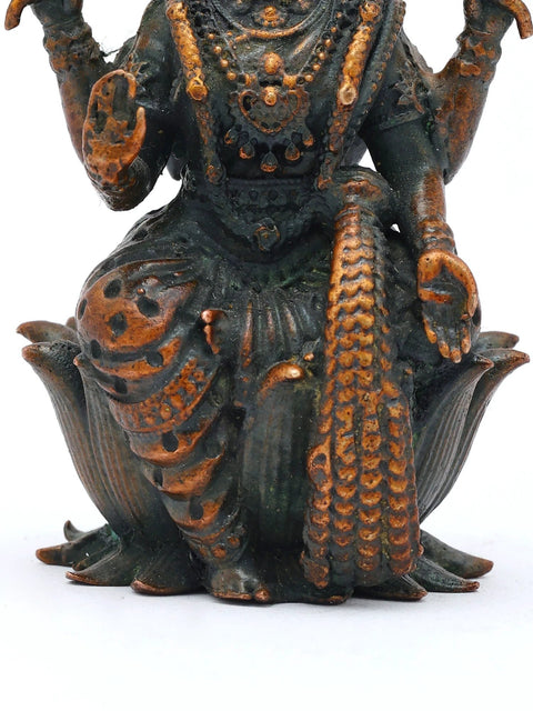 2" Small Four Armed Goddess Dhanalakshmi Seated on Lotus Throne | Brass Statue | Made in India