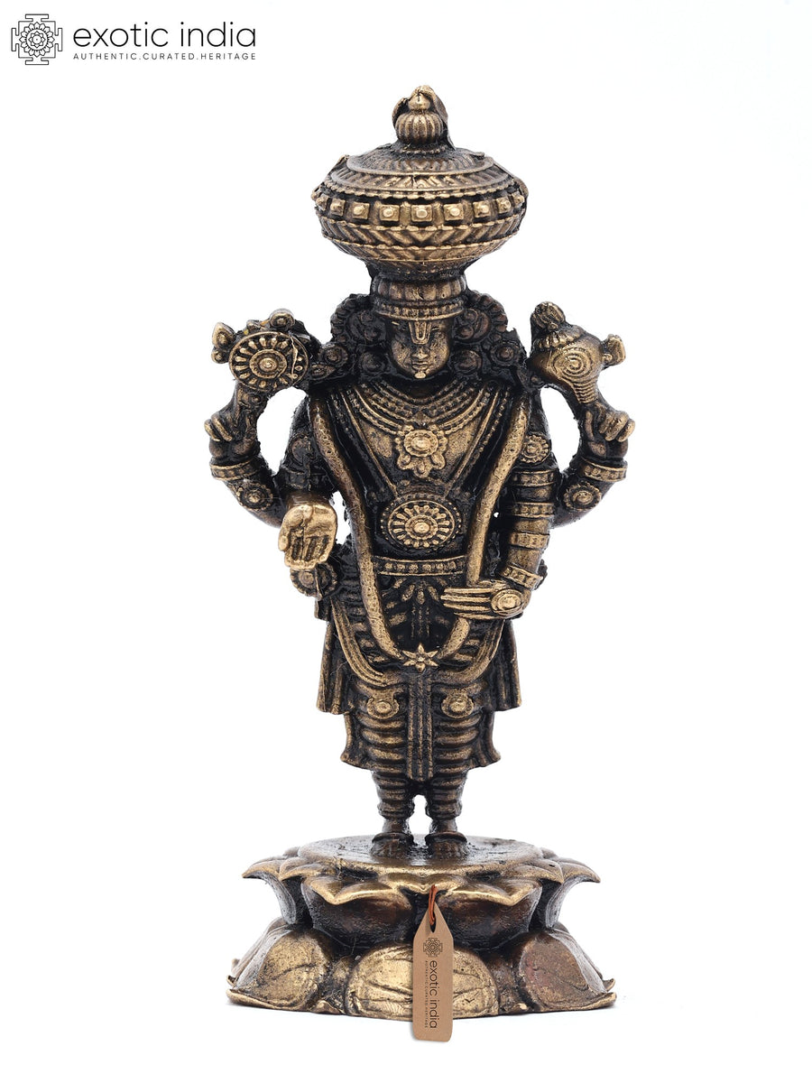 3" Tirupati Balaji Copper Statue with Lotus Pedestal