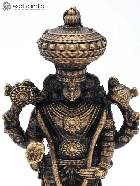 3" Small Lord Tirupati Balaji (Form of Lord Vishnu) Standing on Lotus Pedestal | Copper Statue | Made in India