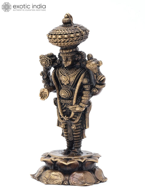 3" Small Lord Tirupati Balaji (Form of Lord Vishnu) Standing on Lotus Pedestal | Copper Statue | Made in India